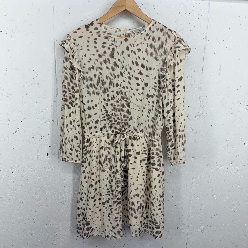 Rails Size Small Ora Puma Chiffon Ivory Beige Brown Animal Print Mini Dress - Picture 2 of 15